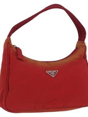 PRADA Hand Bag Nylon Red Silver Auth LNZ983